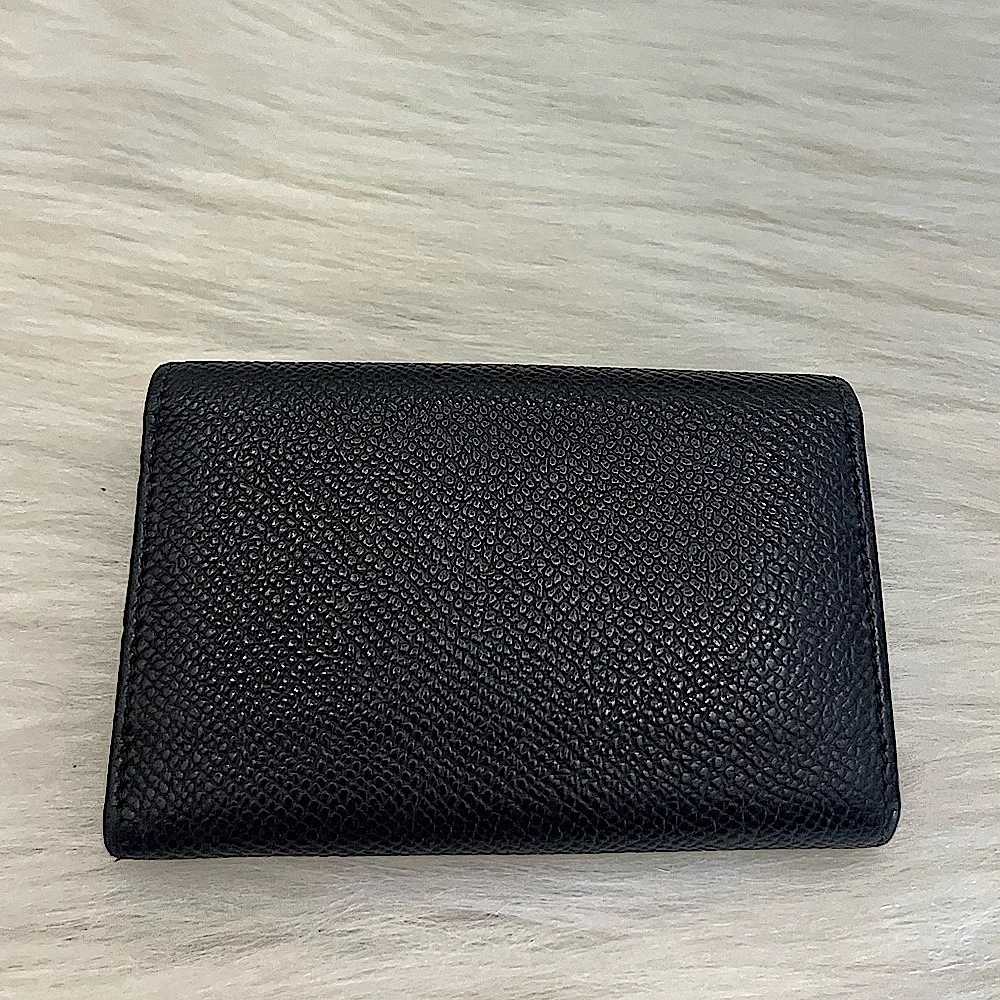 BVLGARI - BLACK SILVER TEXTURED LEATHER COMPACT KEY HOLDER CASE WALLET